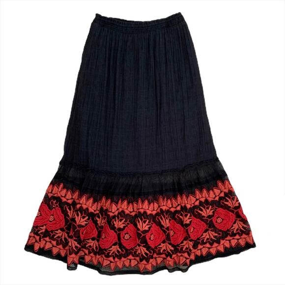 FREE PEOPLE NWT Black & Red Floral Lace Embroidered Maxi Skirt - Small - Picture 7 of 10